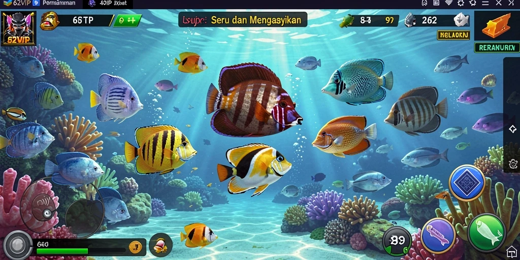 Tangkapan layar menunjukkan aksi seru dalam permainan Tembak Ikan.
