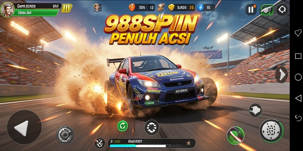 Screenshot gameplay dari 988SPIN menampilkan aksi balapan yang mendebarkan.
