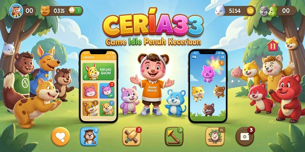 Screenshot utama CERIA33 menampilkan karakter lucu dalam action permainan Idle.