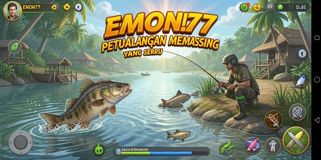 Tampilan screenshot EMON77 dengan gameplay memancing yang mendebarkan.