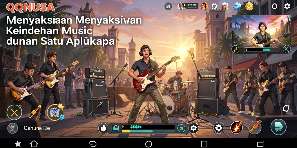 Tampilan utama QQNUSA menampilkan beragam pilihan lagu dengan antarmuka yang menarik.